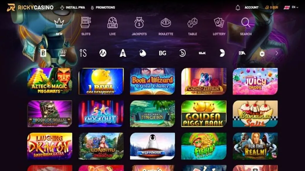 Startseite von Ricky Casino: Lobby, Aktionen und Kasse