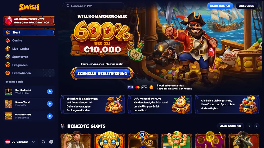Startseite von Smash: Lobby, Aktionen und Kasse